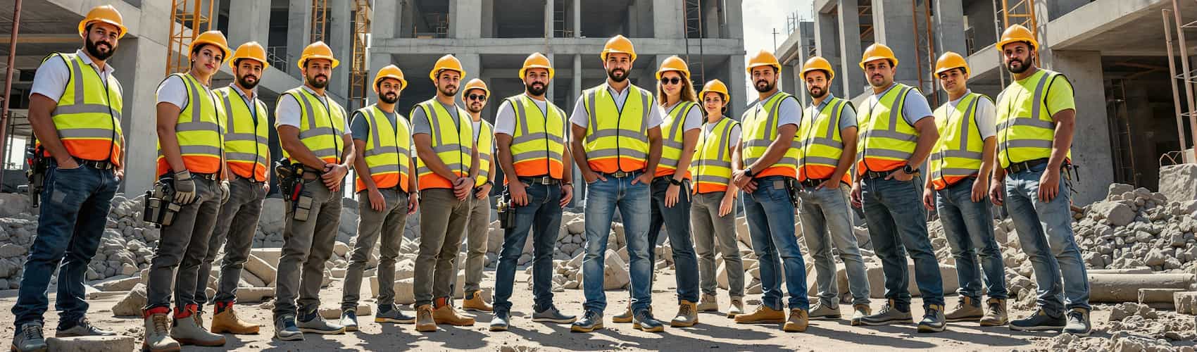 Imagem de fundo, com trabalhadores das obras
